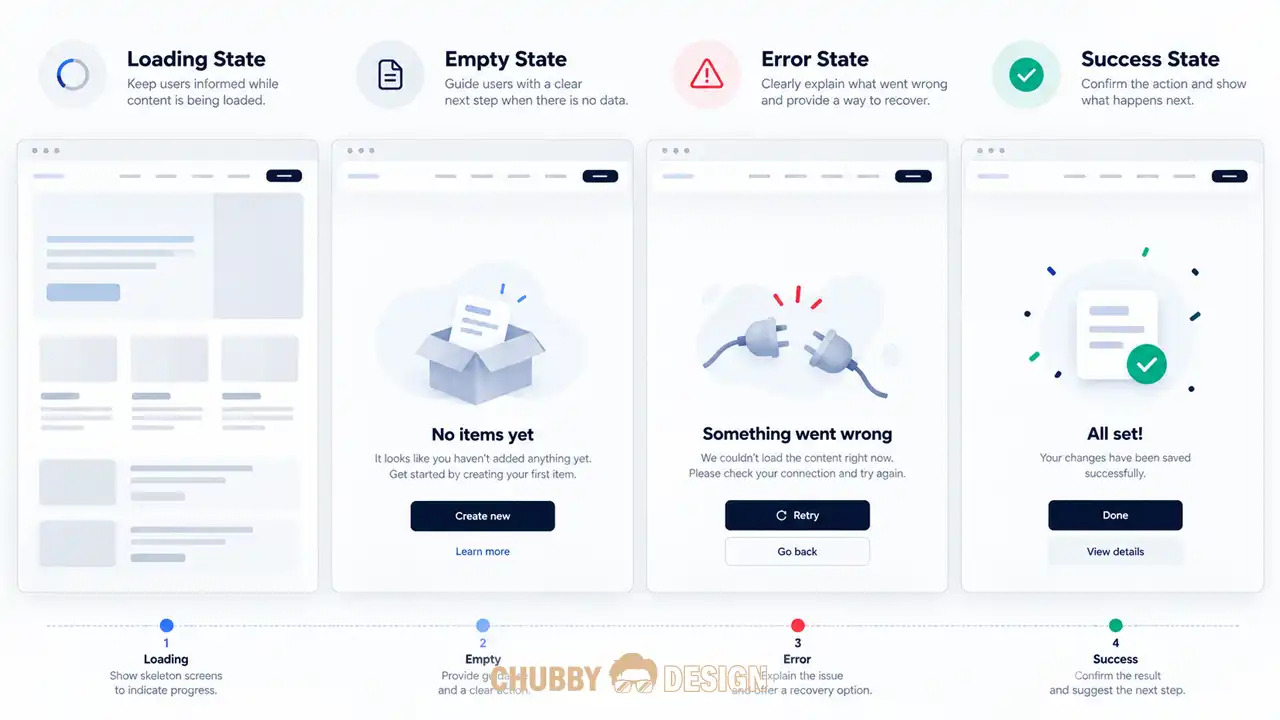 UI Design แสดง Loading, Empty, Error และ Success States ของเว็บไซต์