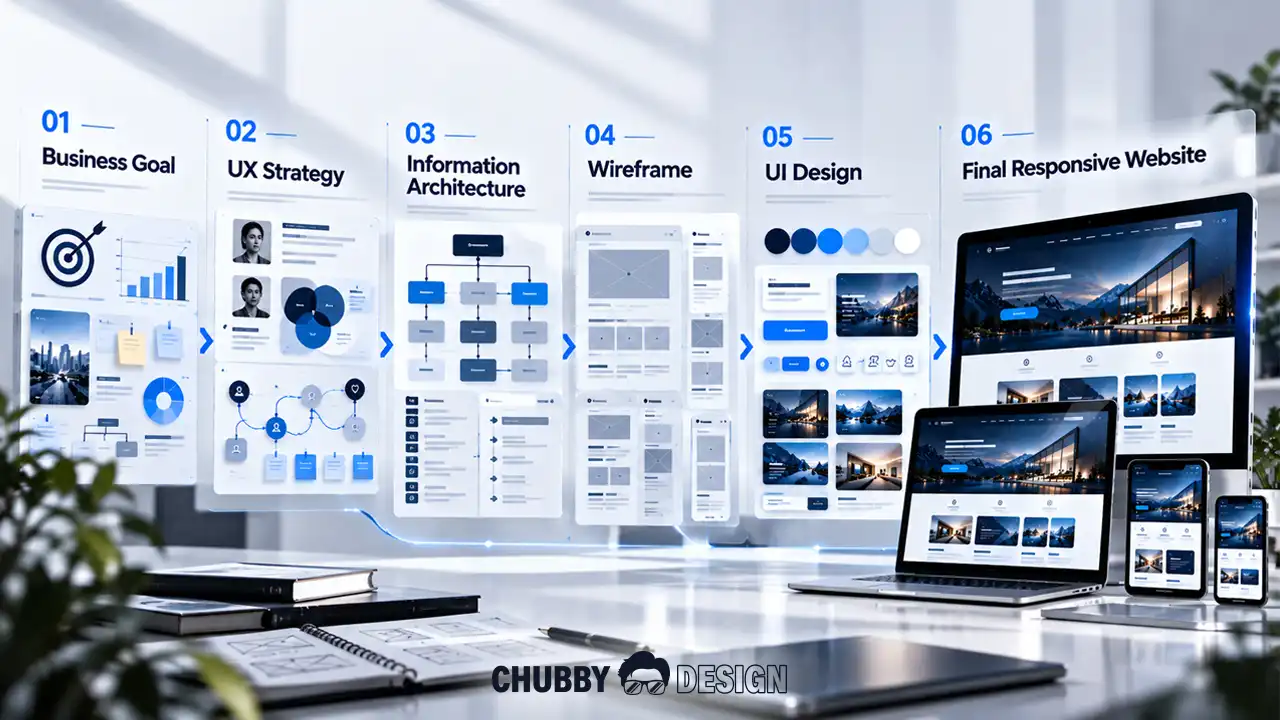 กระบวนการออกแบบเว็บไซต์ตั้งแต่ UX Strategy Wireframe UI Design จนถึง Responsive Web Design